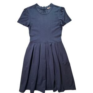 Hutch Anthropologie Navy Ponte Fit & Flare Dress Short Sleeve Pleated Skirt Sz 4